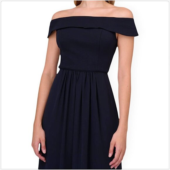 Adrianna Papell Off-Shoulder Navy Maxi Dress - Picture 2 of 6